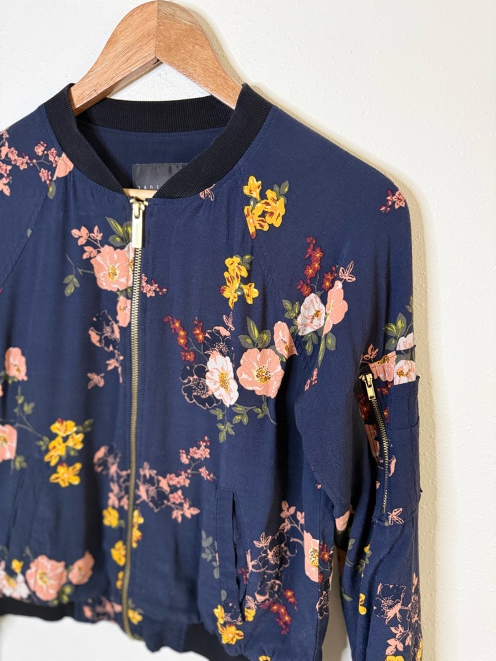 Sanctuary Navy Floral Bomber Jacket | Pink & Yellow Blooms | XS - Picture 2 of 5